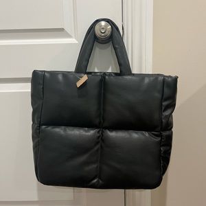 Black Quilted Faux Leather Large Tote Bag NWT!